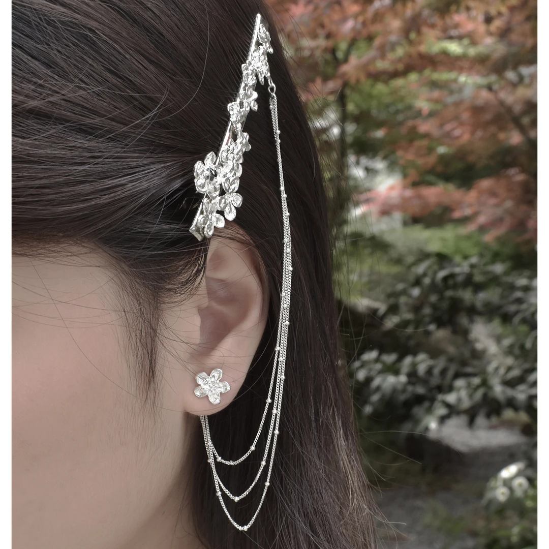 东黑三白 925银银制品 采得百花仓 s930银原创步摇组合侧边发夹饰