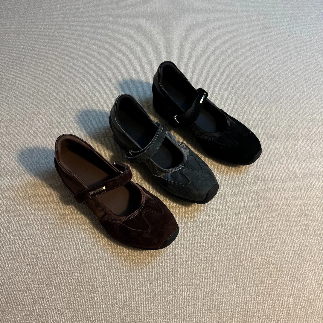 六也「拼接芭蕾」休闲一字带内增高魔术贴气质舒适百搭玛丽珍L933