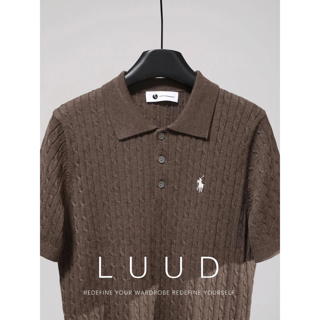 GXG joy男夏老钱风复古绞花纹理Polo衫雅绅奢感针织翻领针织保罗