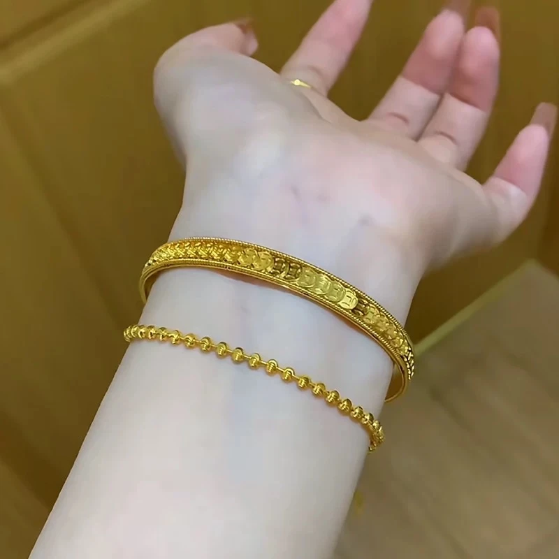 足银手镯 足银手镯 铜钱镜面招财纳福财源滚滚开口手镯999