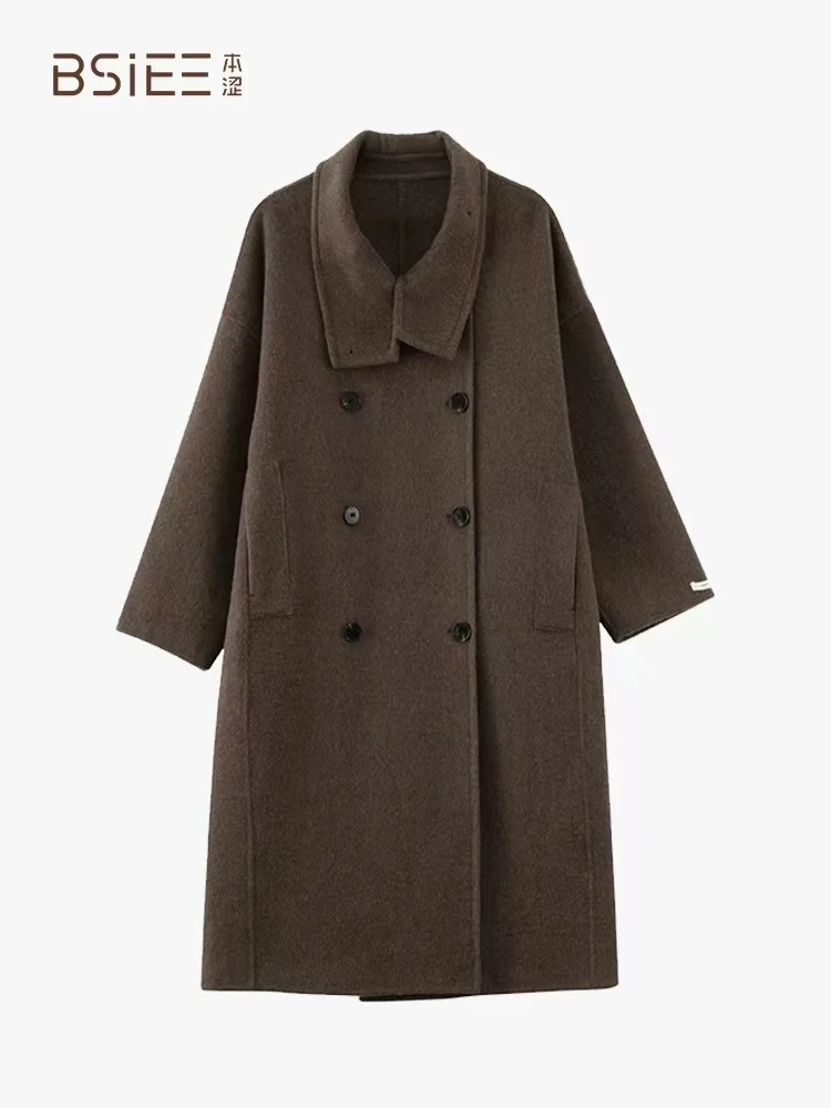 立领秋冬毛呢外套光泽感大衣宽松型长款保暖适中