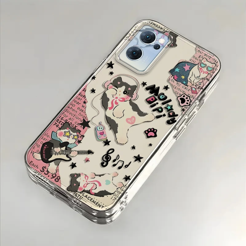 音乐猫猫适用OPPOReno7手机壳OPPOReno7Pro防摔se全包硅胶卡通