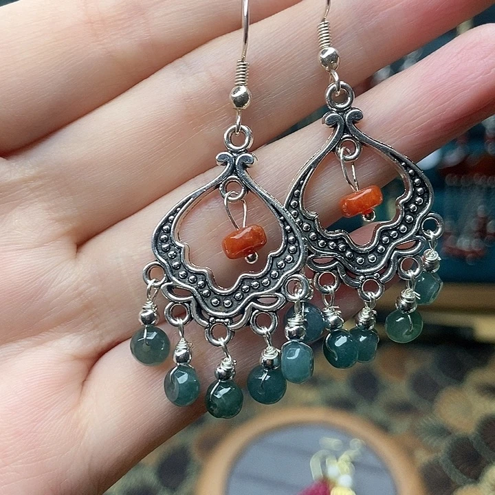 石英质玉耳钉银S925镶嵌