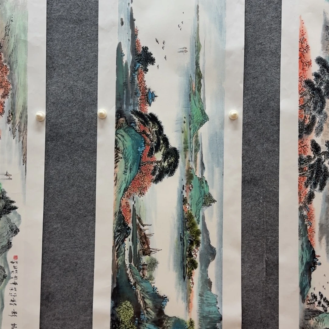 国画檀少章四尺对开山水