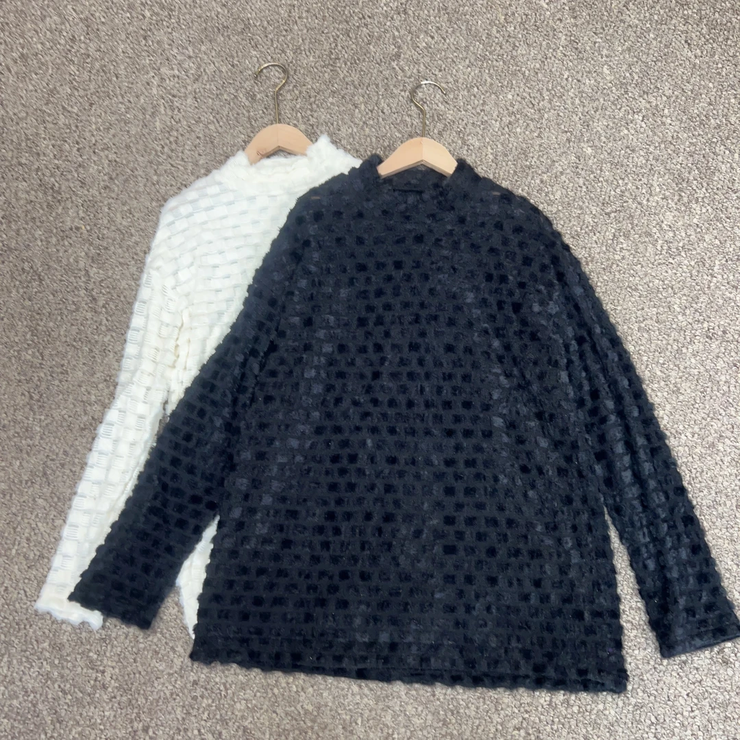 SZ&时尚百搭长袖圆领宽松长袖蕾丝打底A866#韩版复古慵懒ins纯色