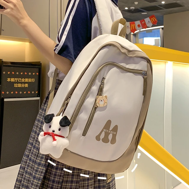 宽背带书包女初中生简约ins风大容量高中双肩包大学生设计感背包