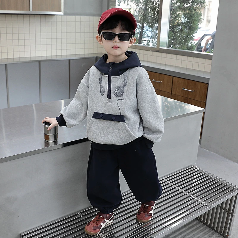 男童春秋连帽卫衣套装儿童半拉链上衣束脚卫裤两件套小男孩运动服