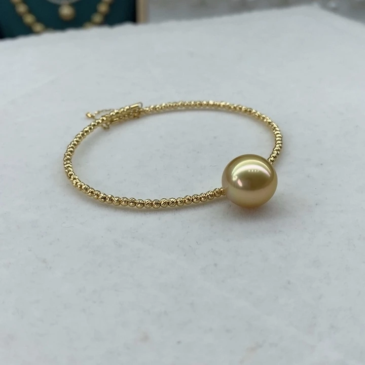 海水珍珠18K金镶嵌手镯南洋金珠11-12m m