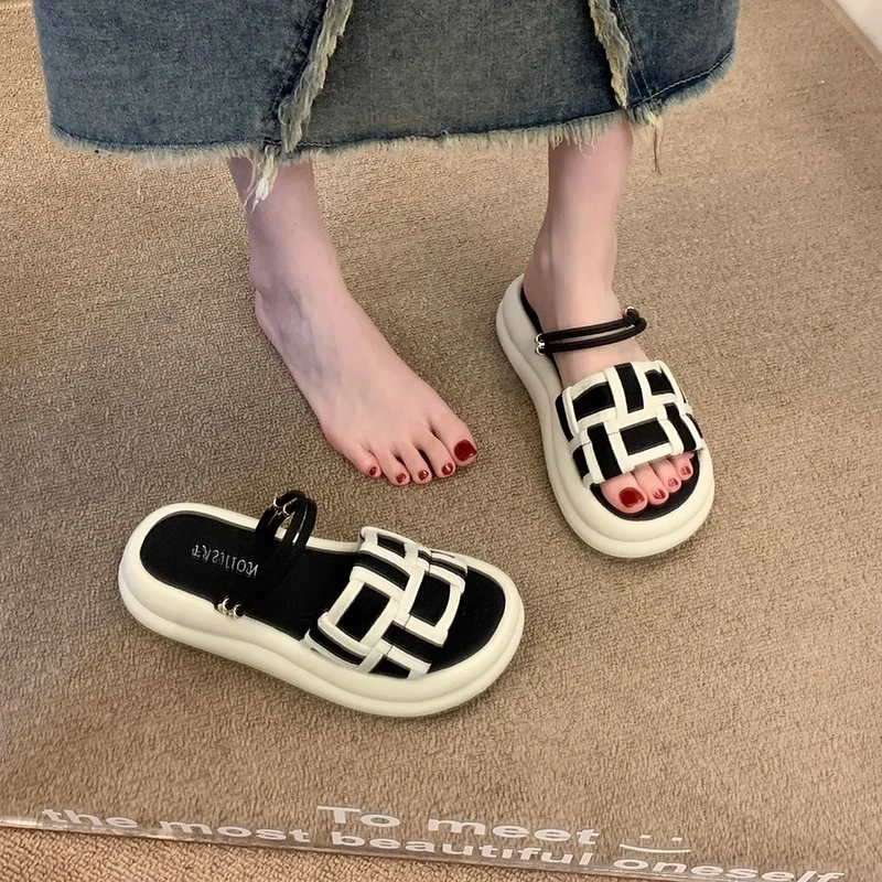 【万达撤柜】2025新款夏季绝美凉鞋女仙女风厚底百搭配裙子两穿拖鞋