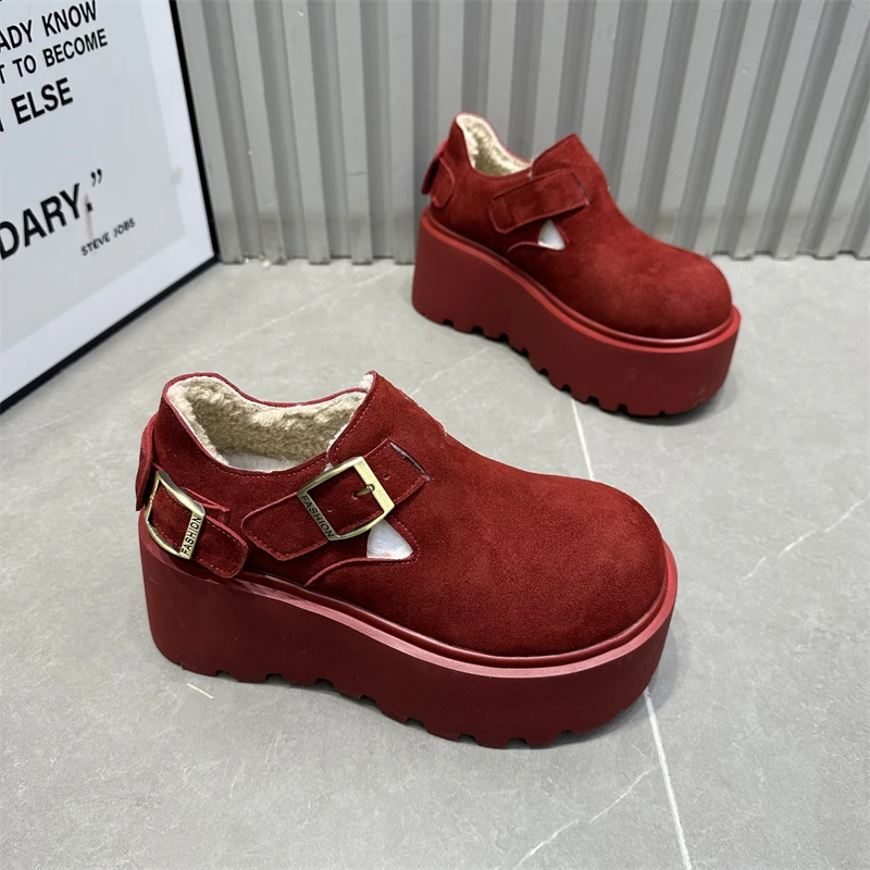 女款休闲百搭厚底松糕鞋舒适时尚复古英伦风圆头松糕底搭扣潮流鞋