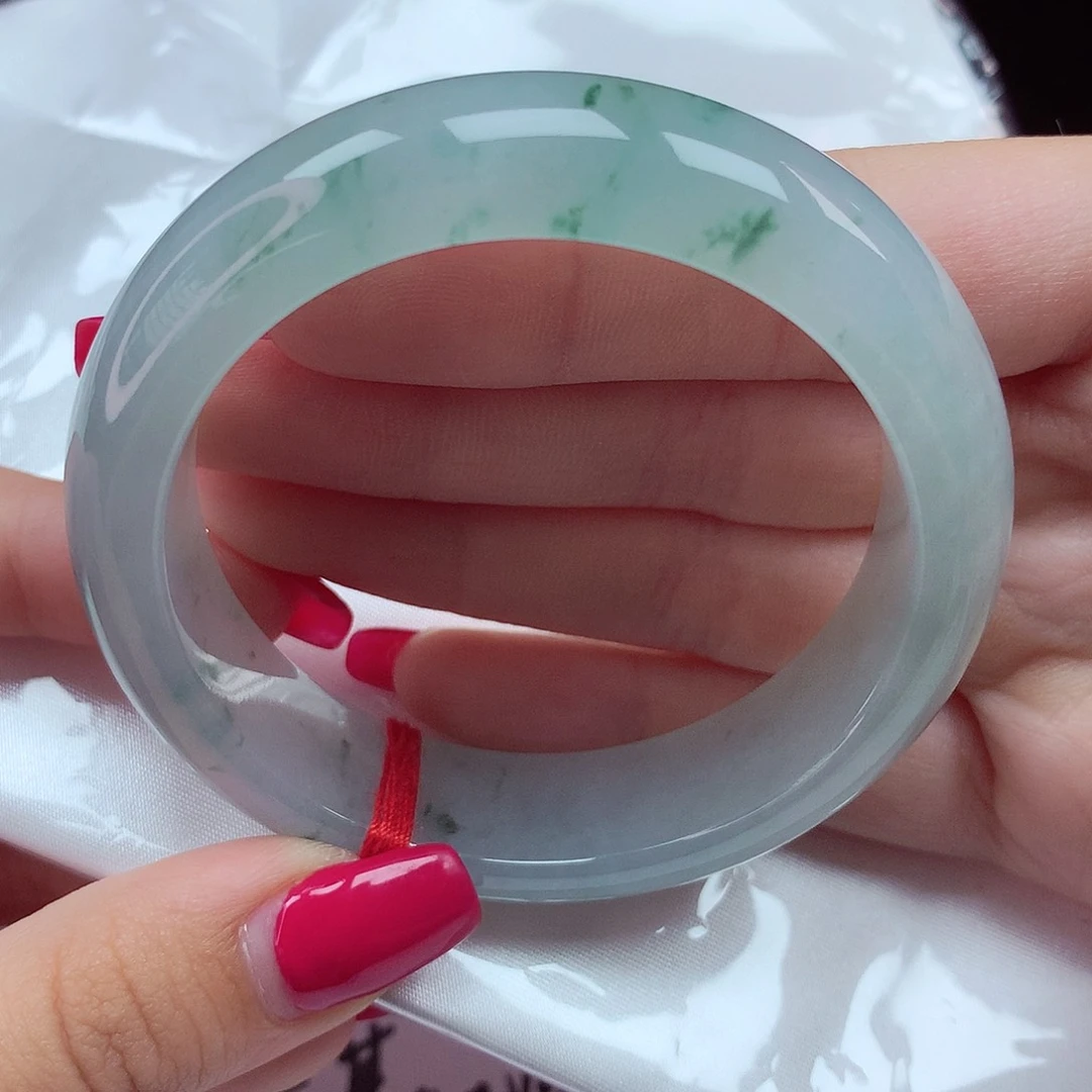 翡翠手镯未镶嵌54圈宽版冰胶飘花