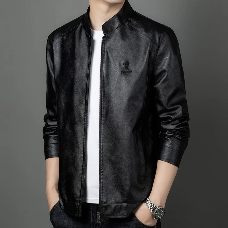 男士立领皮衣夹克外套上衣百搭时尚休闲春秋季新款LY87-T21