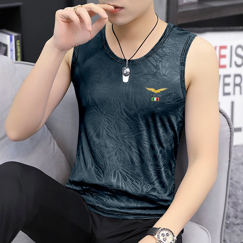 2025年夏季圆领宽肩冰丝花瓣背心修身速干打底衫百搭时尚T恤上衣