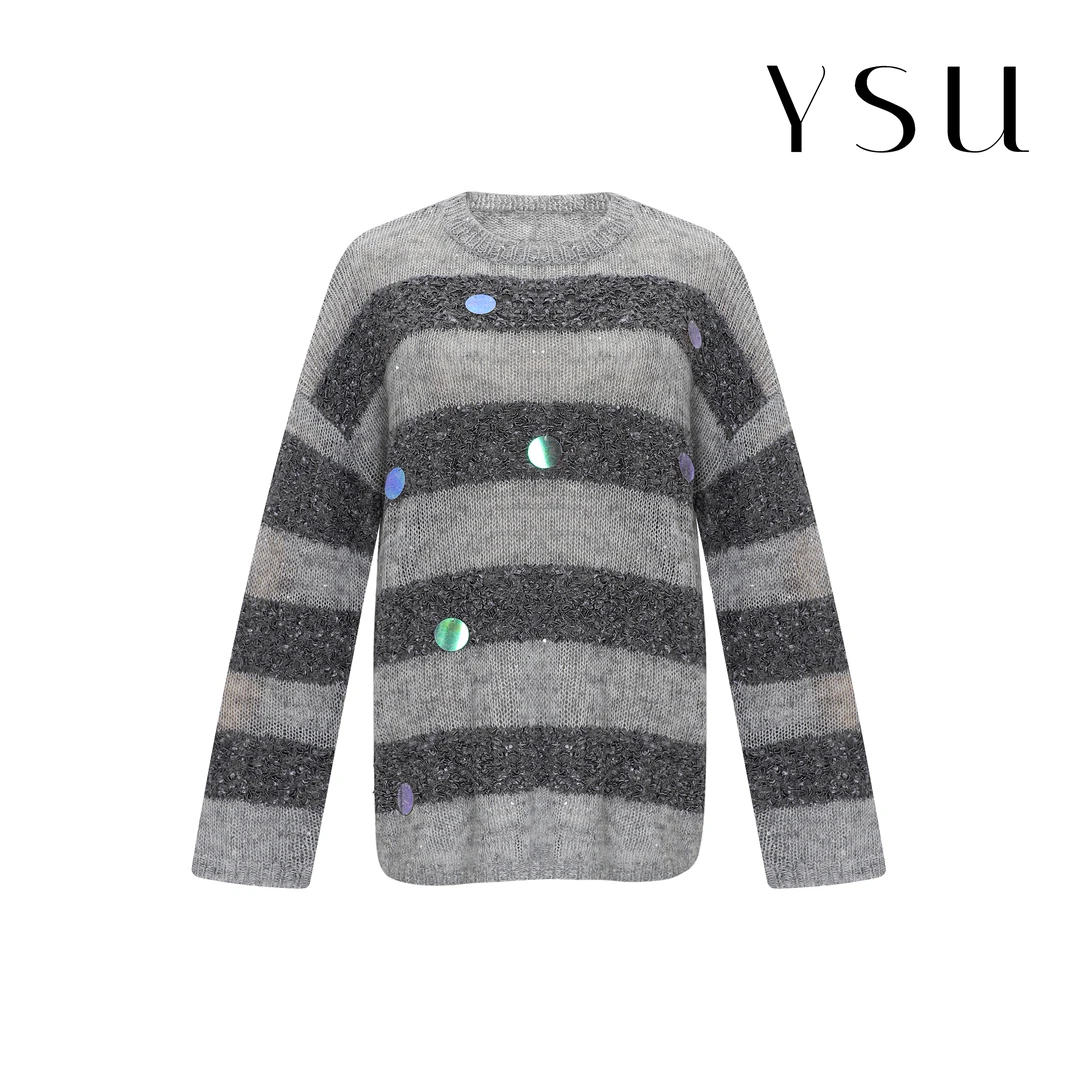 【余书】条纹亮片针织衫磨毛上衣Y304237