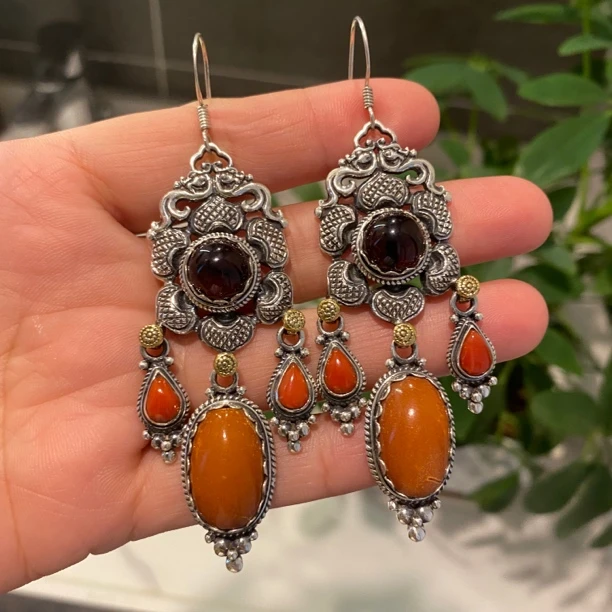 合金耳饰 国外原创设计藏式风格复古耳环民族风东南亚风格