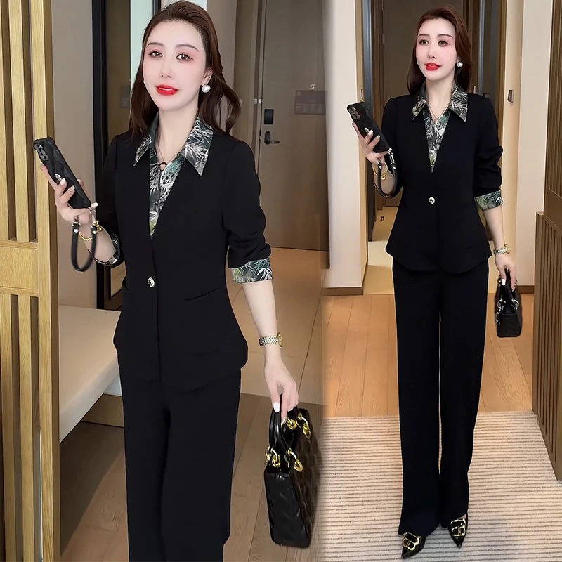 时尚套装女2025春秋季新款气质显瘦减龄薄款西装外套阔腿裤两件套