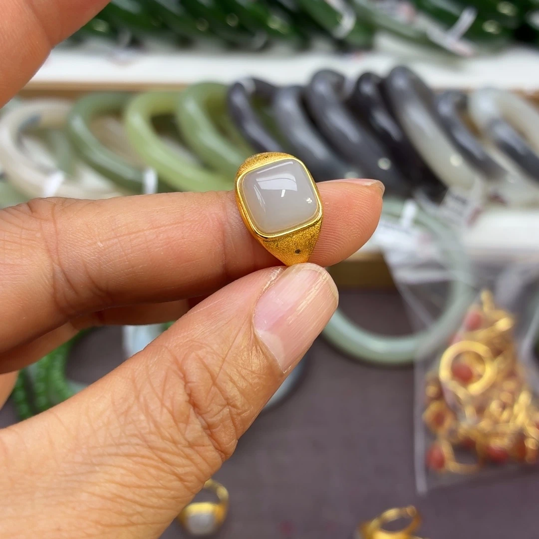 和田玉银S925镶嵌戒指