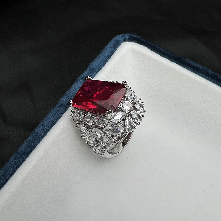 铜合金锆石戒指 1170 复古华丽 轻奢 宽面红色气质 戒指