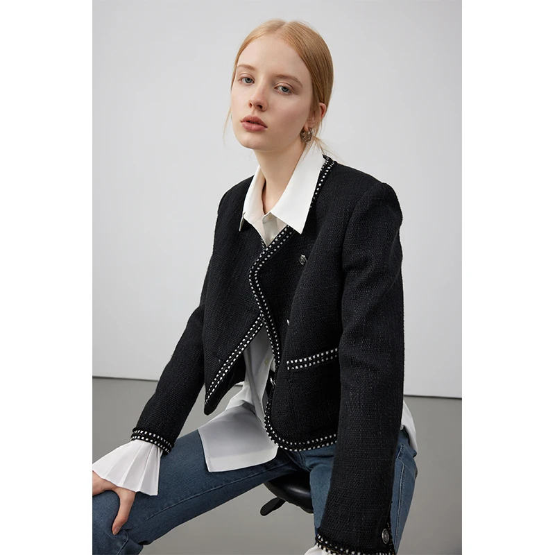 【嘉一】CIRCLOFY瑟夕 小香风粗花呢羊毛短外套女CWOC230634