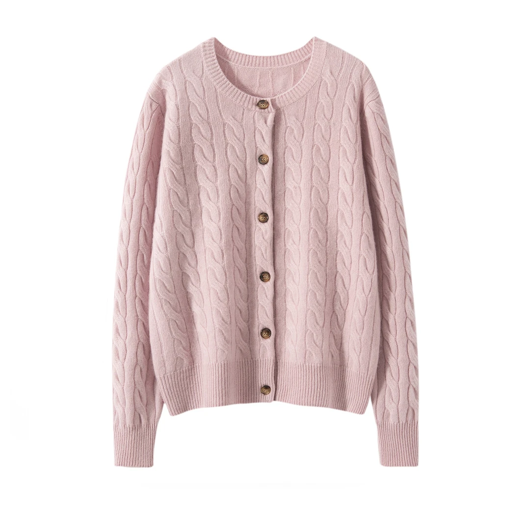 【100%纯山羊绒】【镇店之宝】7针双股加厚拉夫绞花圆领羊绒外套开衫