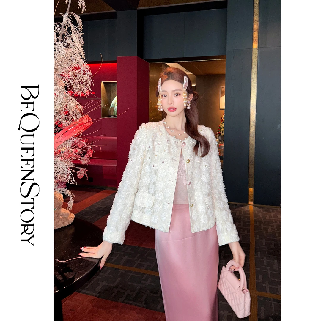 余潇潇【巴洛克玫瑰】精致蕾丝底立体绣花圆领外套2025年新款