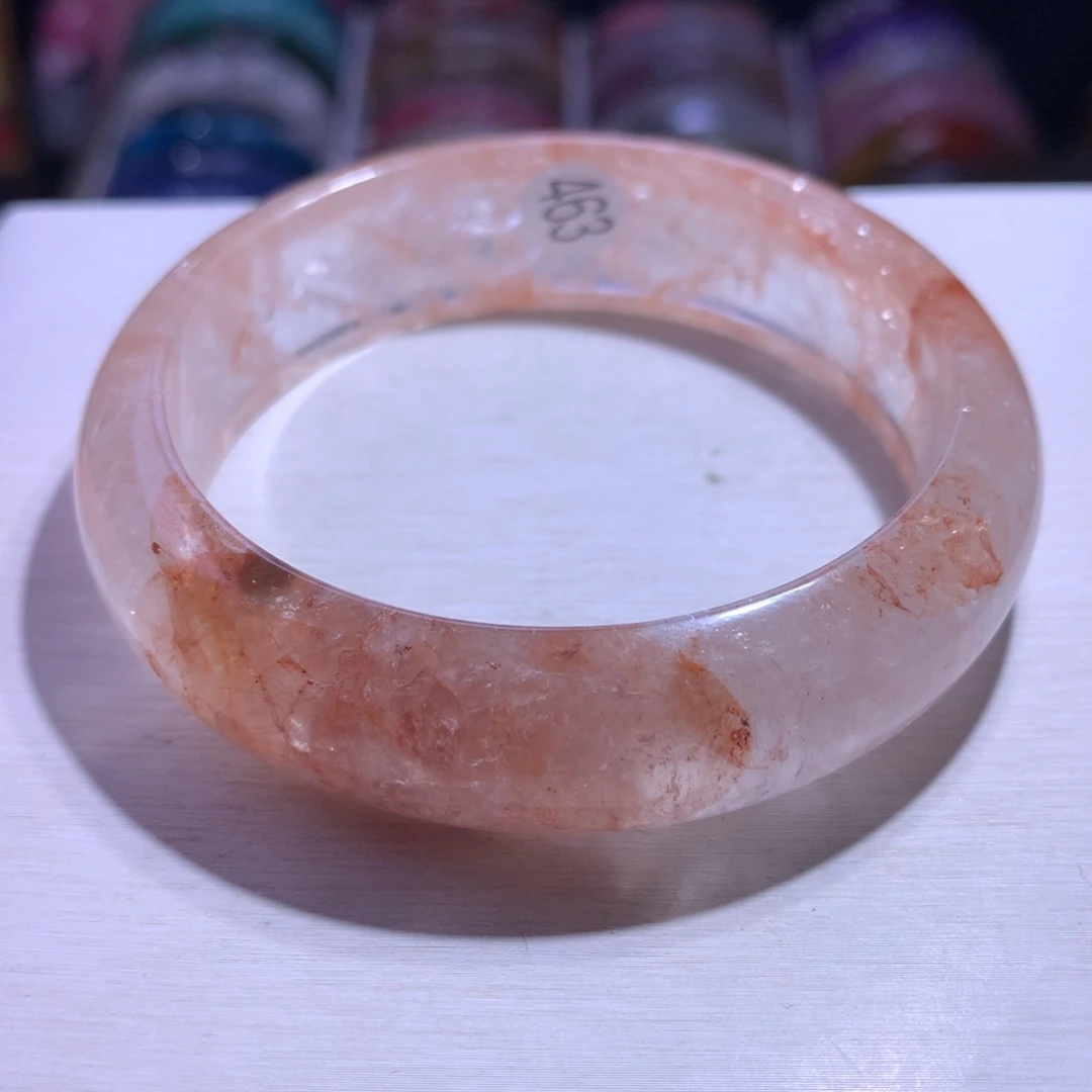 水晶手镯银S925镶嵌粉胶60.7圈463