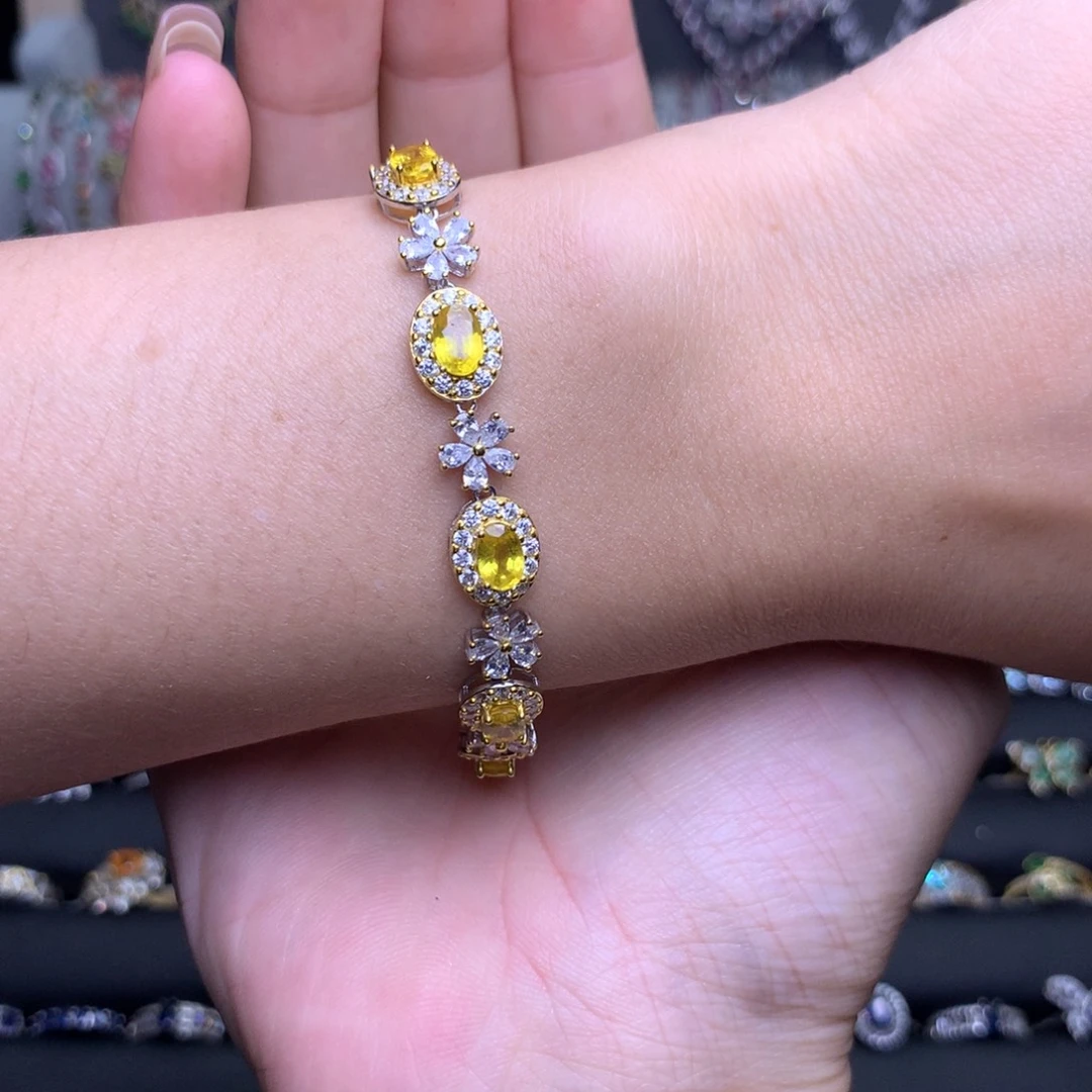 彩色蓝宝石手链银S925镶嵌