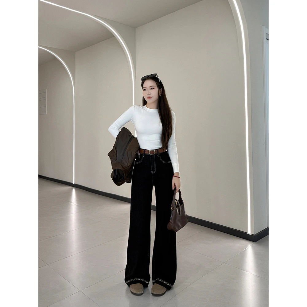 missrococo/洛可可小姐秋冬显瘦窄版直筒不掉色原牛花边直筒裤子