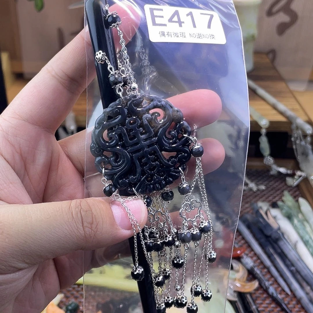 蛇纹石玉发饰银S925镀金镶嵌艳*