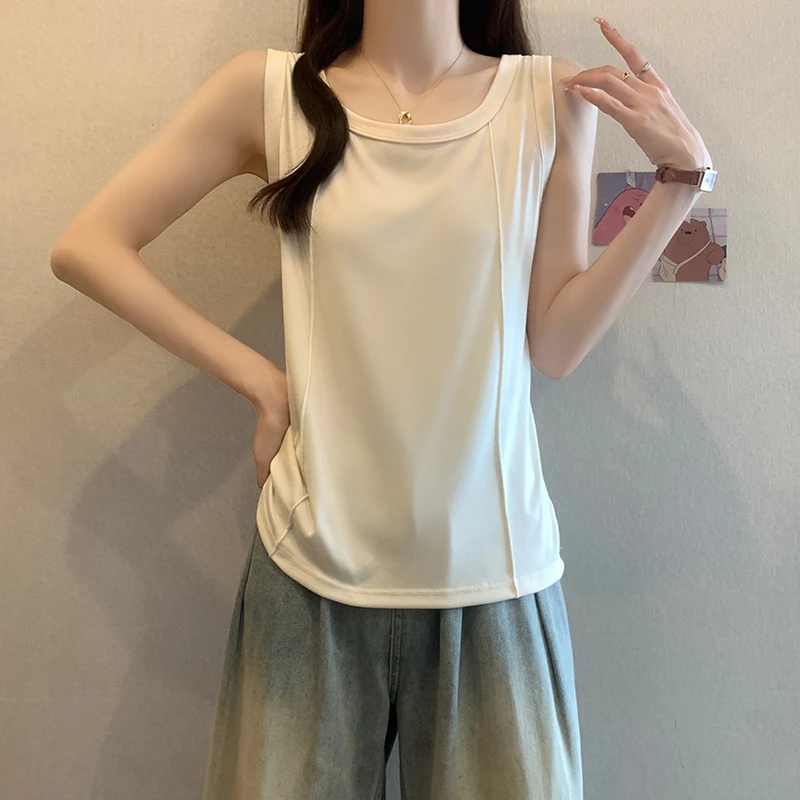 -鱼骨背心外穿百搭宽松遮肚胖mm显瘦大码无袖吊带背心上衣