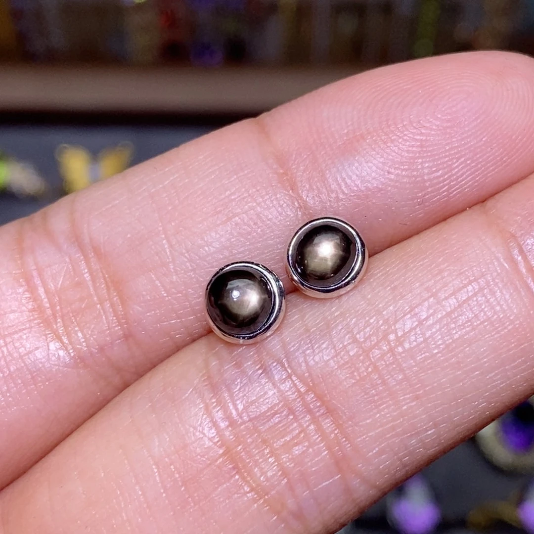 星光蓝宝石耳饰银S925镶嵌