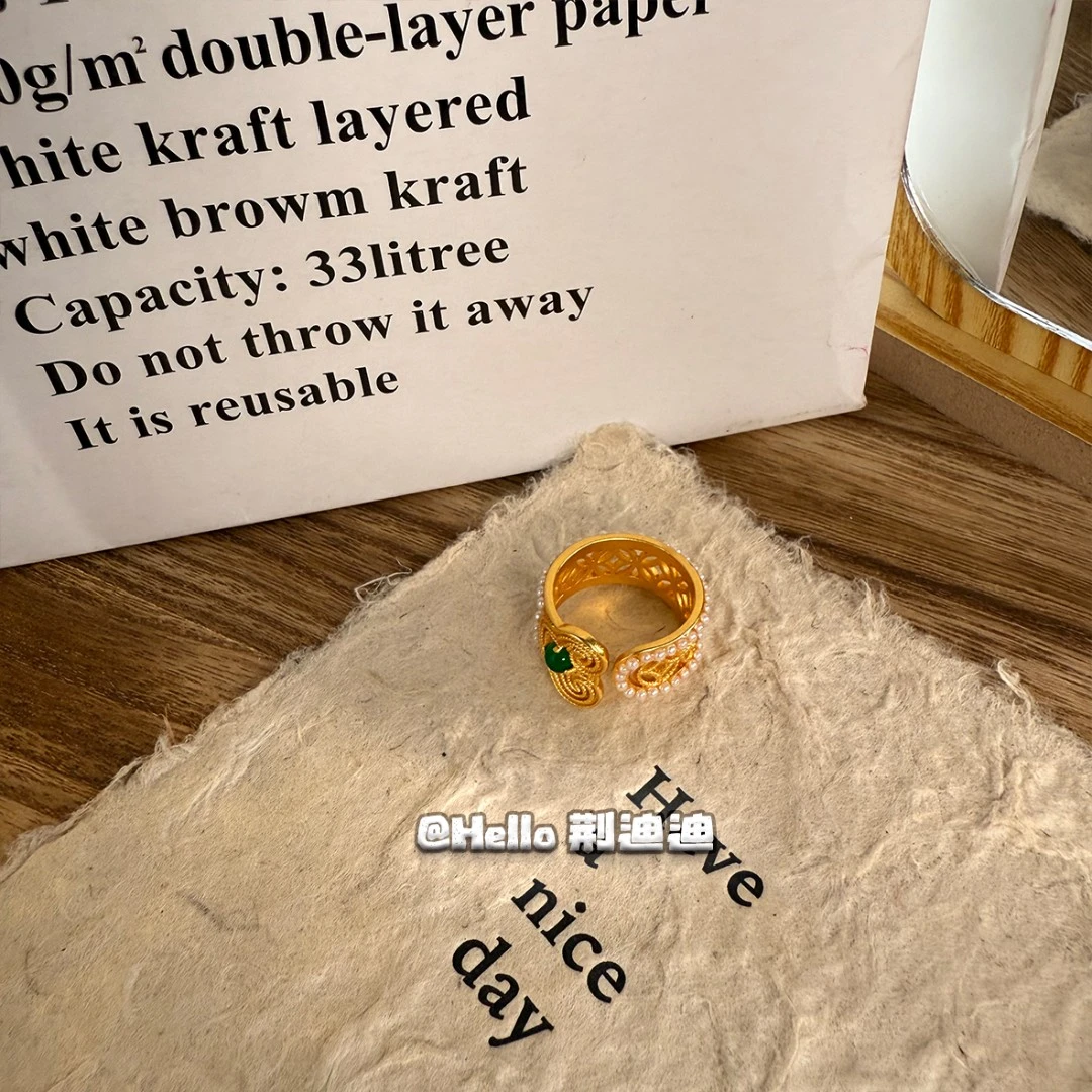 铜合金仿珍珠戒指 铜合金新中式如意开口戒指JZ-1006