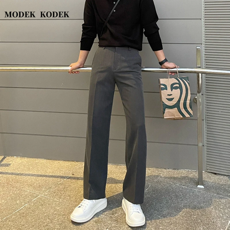 MODEK KODEK高级感潮牌修身直筒休闲裤男士春秋新款百搭纯色长裤