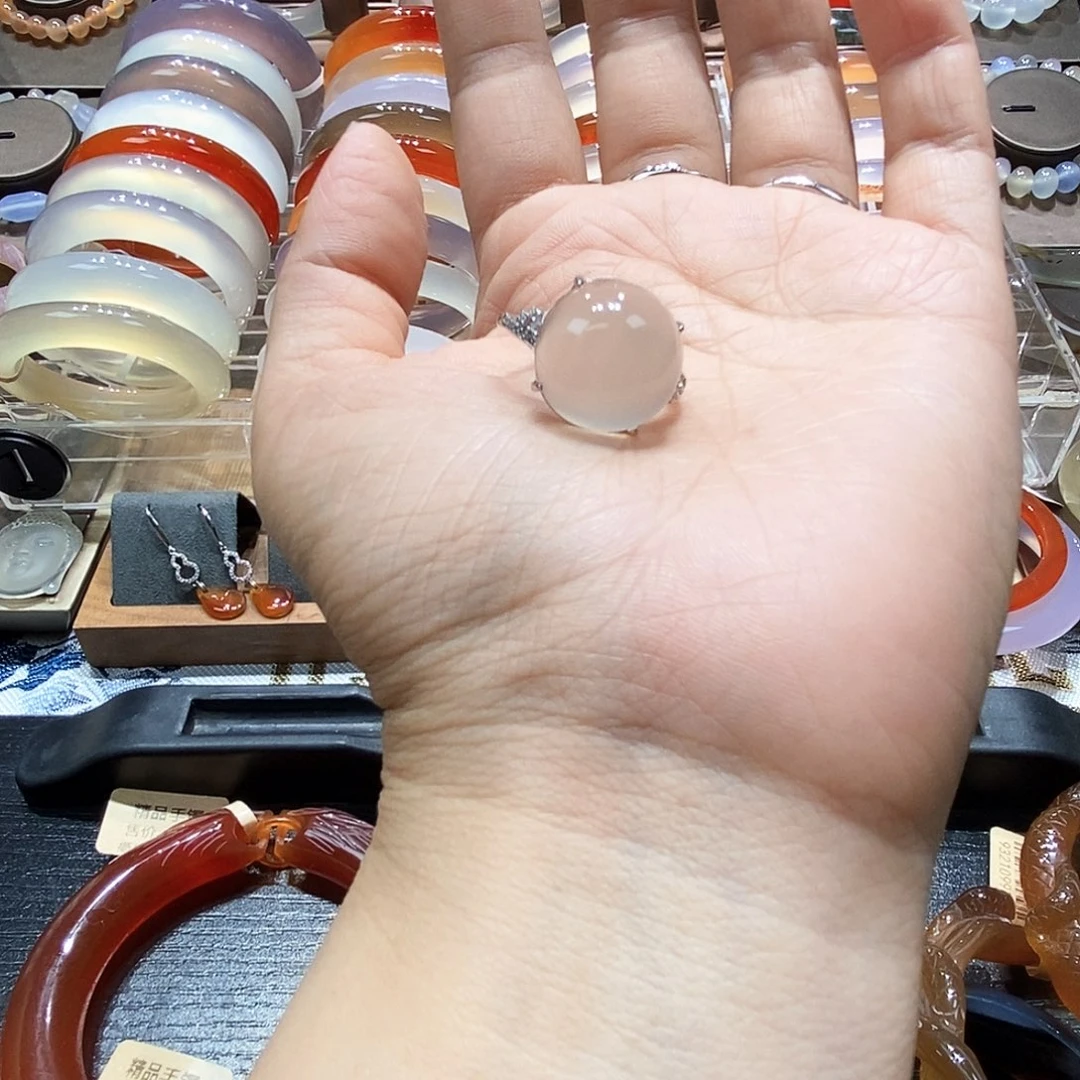 安***然玛瑙/玉髓戒指银S925镶嵌