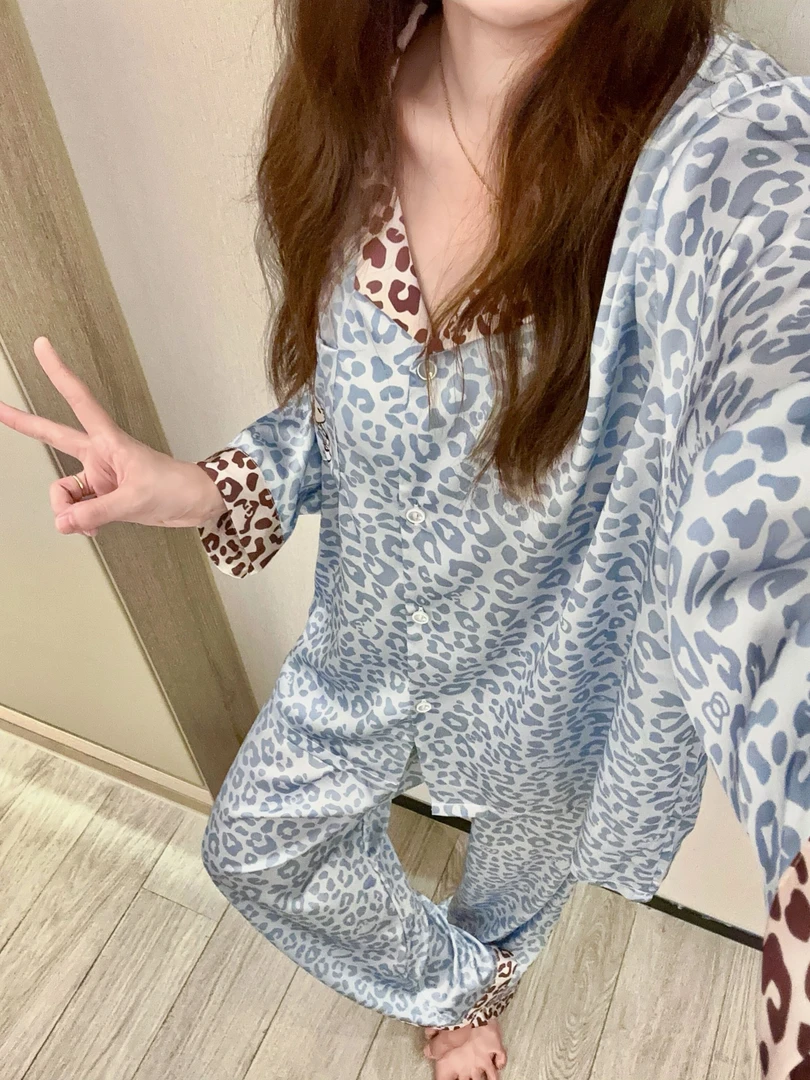 2025女款秋季大码睡衣宽松冰雪丝高级感长袖长裤大码睡衣家居服