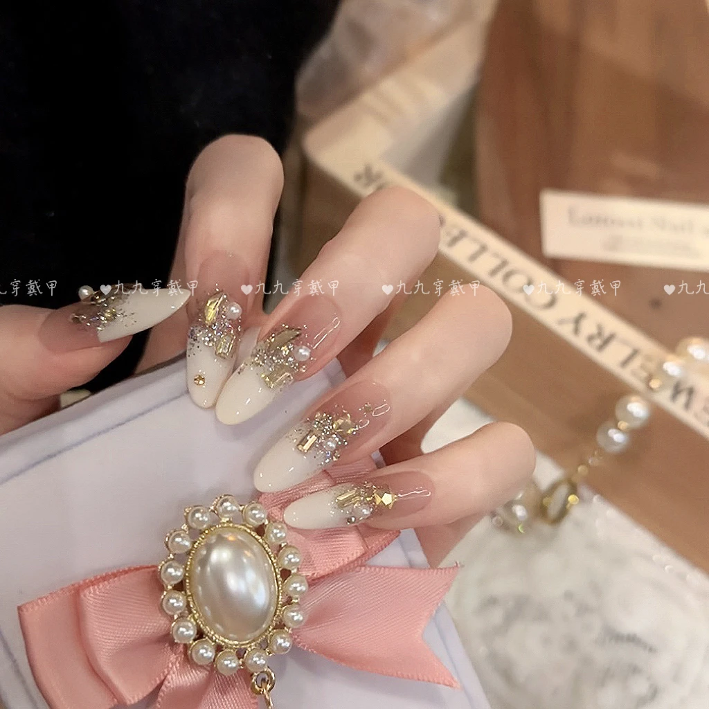 纯欲香槟 穿戴美甲纯手工猫眼美甲T 预