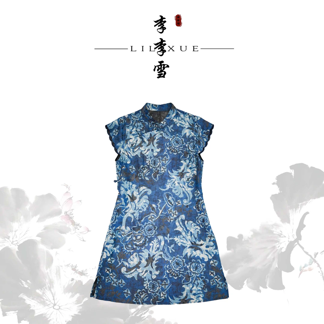 LILIXUE『青花瓷』夏季新中式香云纱无袖气质复古优雅网红连衣裙