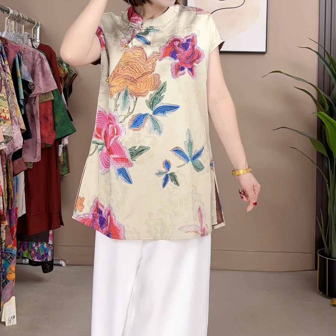 新中式国风2025夏季新款盘扣中长上衣7676