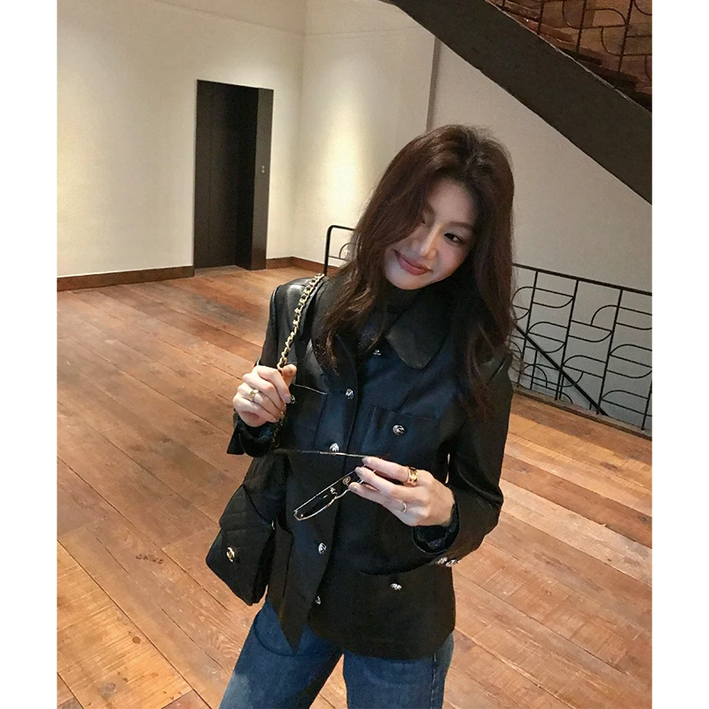 【ALONE SAVOR】龍喜儿冷酷特工高奢进口羊皮短皮衣外套C311