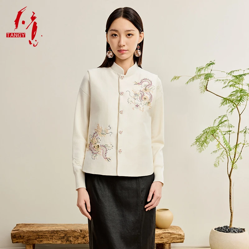 TANGY/天意2025春季欧若新中式女士复古绣花立领马夹WH251030
