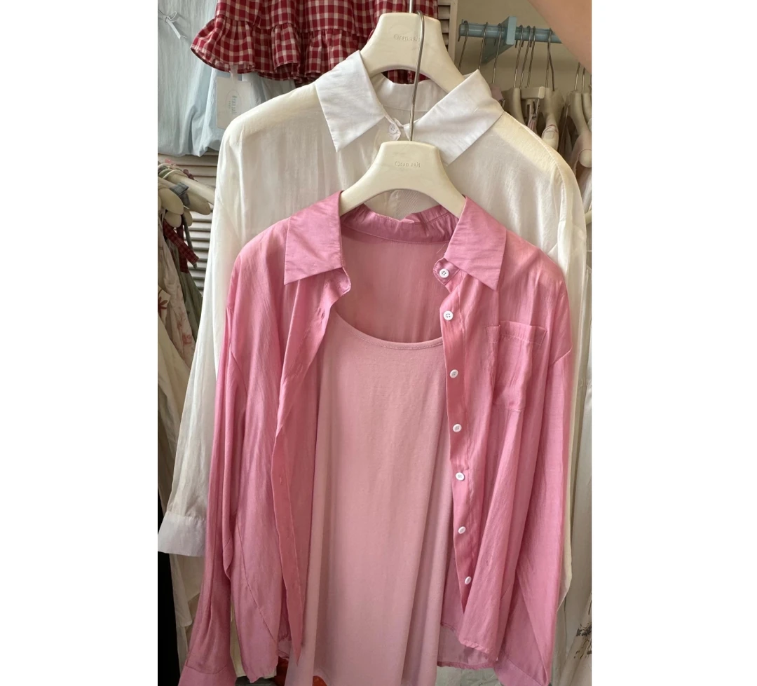 【欣欣精选】夏装新款百搭轻熟长袖薄款宽松防嗮衬衫纯色上衣5510