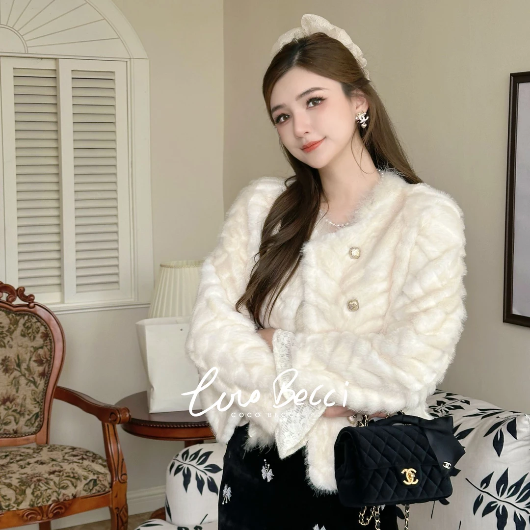 COCO BECCI【白桃茉莉】金叶貂环保毛皮毛一体气质外套CFLJD300395