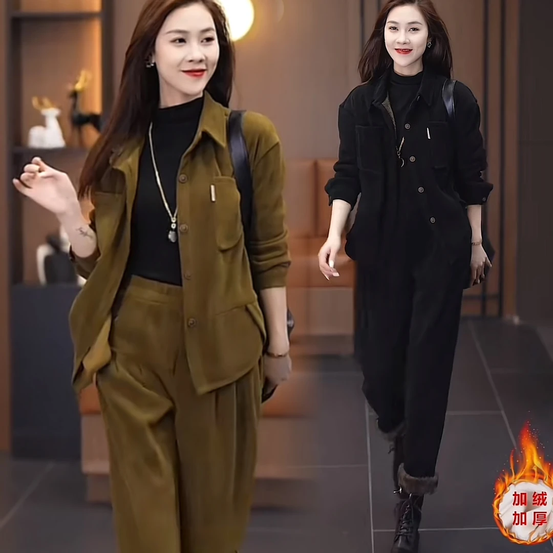 加绒爆款独特精致套装女士雪尼尔外套2025秋冬新款流行休闲两件套