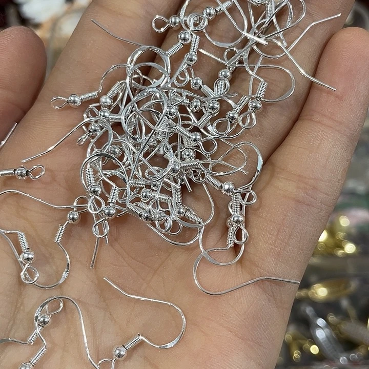 玛瑙/玉髓合金珠宝半成品30个银色耳钩