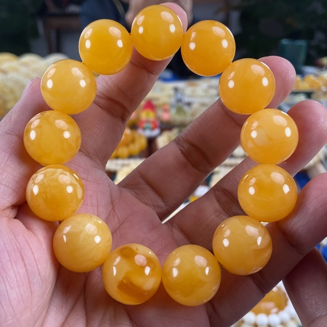 琥珀未镶嵌珠宝奇石18鸡油红手串44.19