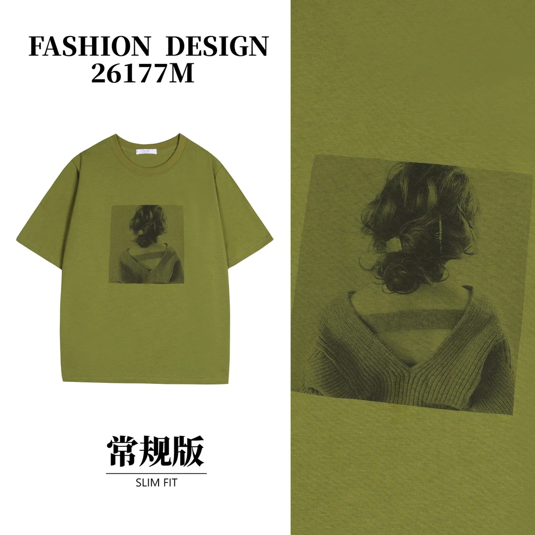 100棉 夏季新款短袖时尚印花百搭显瘦T恤X26117