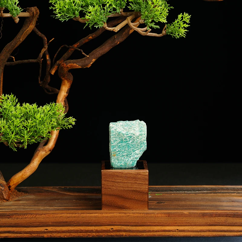 家居办公时尚天河浅绿色宝石摆件原木底座创意装饰品摆设