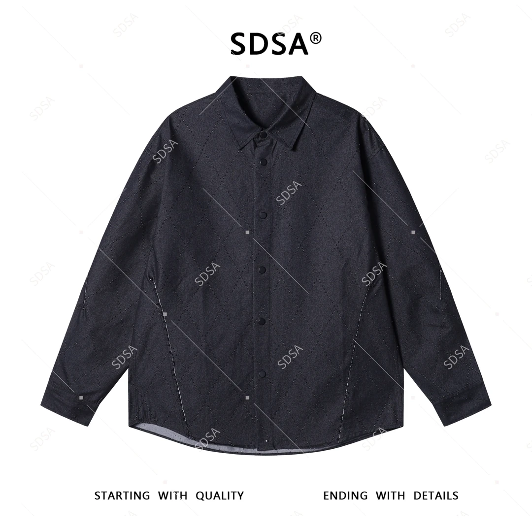 SDSA男士2025新款轻奢痞帅男装美式烫钻菱形纽扣开衫衬衫百搭衬衣