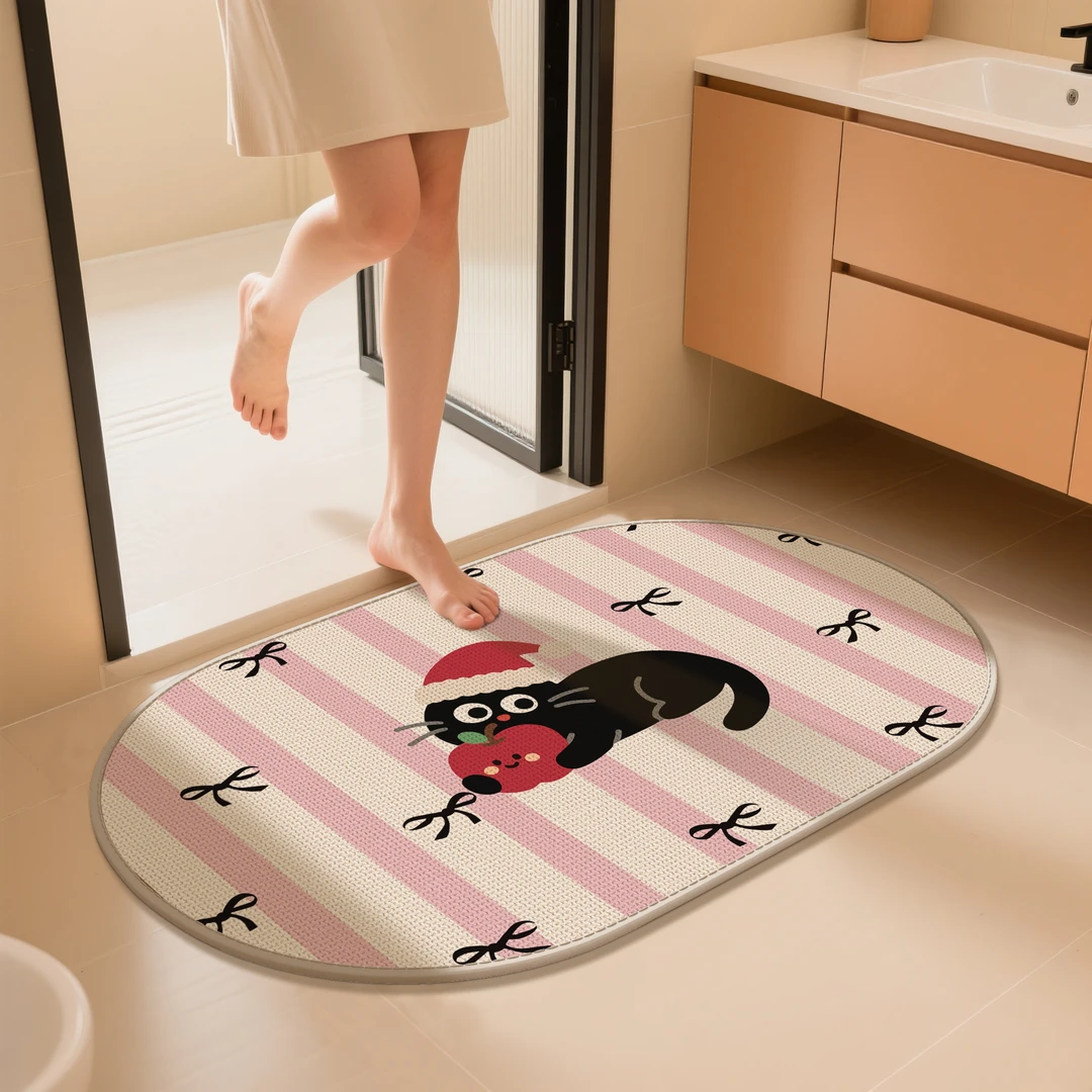卡通亚麻编织浴室吸水速干地垫浴室门口卫生间防滑脚垫子加厚地毯