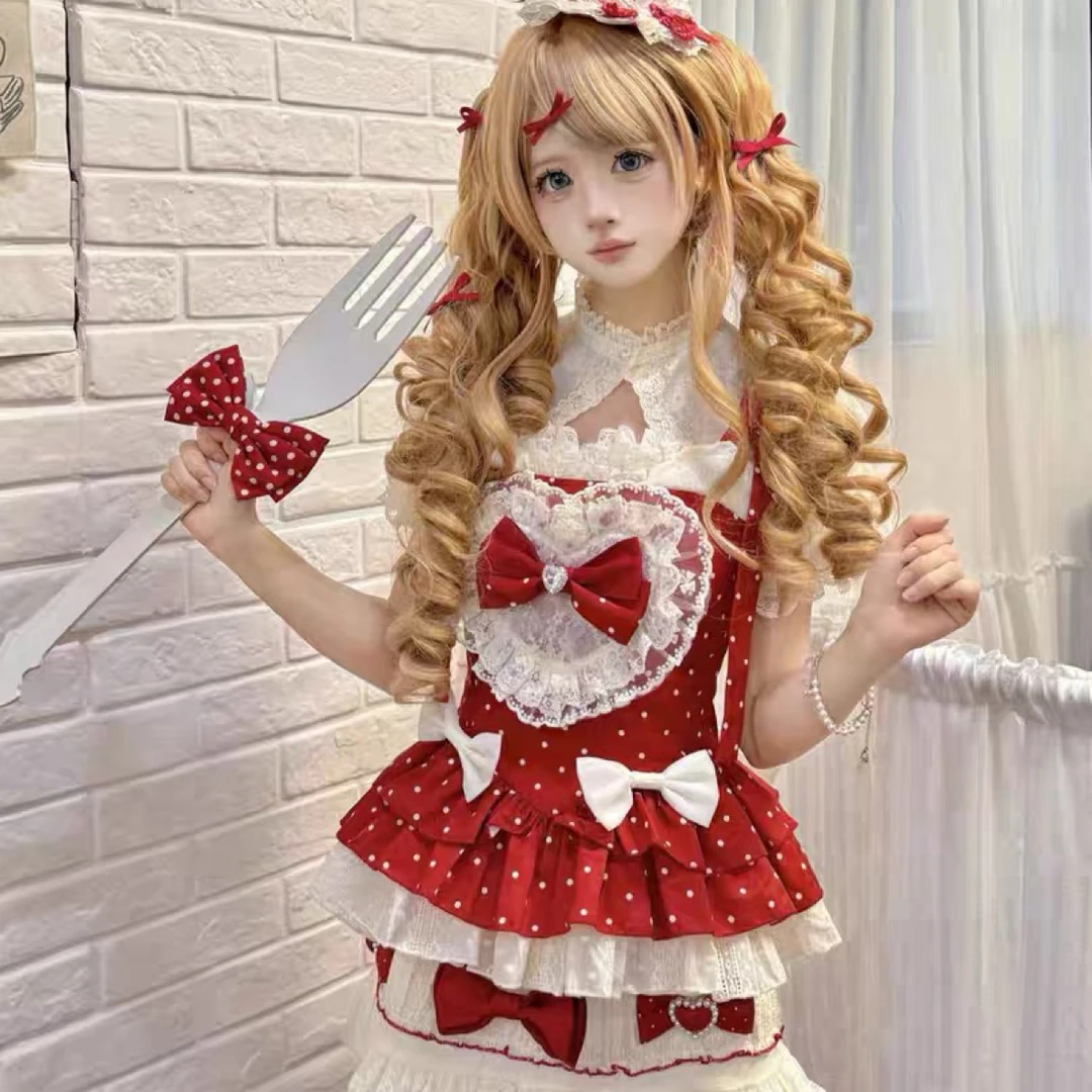 【上衣+下裙+内搭+拖尾】 甜心千千结 蓝粉/红色